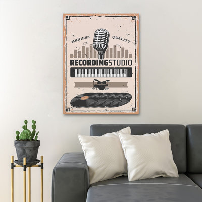 Machine d'enregistrement sur fond brun - Studio d'enregistrement de la plus haute qualité - Reproduction d'art graphique sur toile tendue 1 pièce