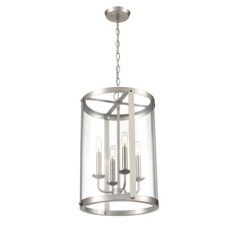Luminaire suspendu cylindrique à 4 lumières Kambria, Nickel brossé