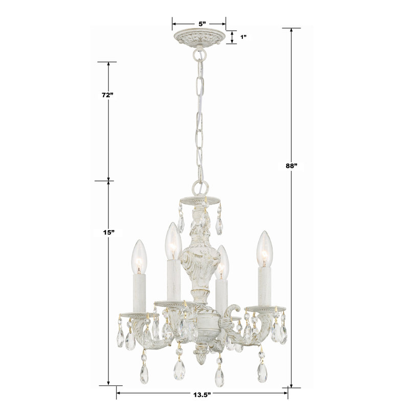 Lustre classique / traditionnel à 4 lumières de style bougie Abagail, Majestueux bois poli, Blanc antique