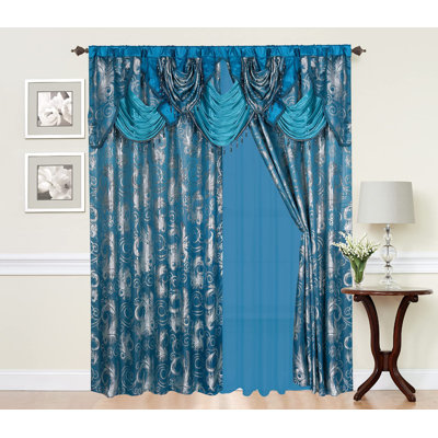 GLORYRUGSJacquardLuxuryRedSilverCurtainSet withValance andBacking,110x84Inches forBedroom,Living