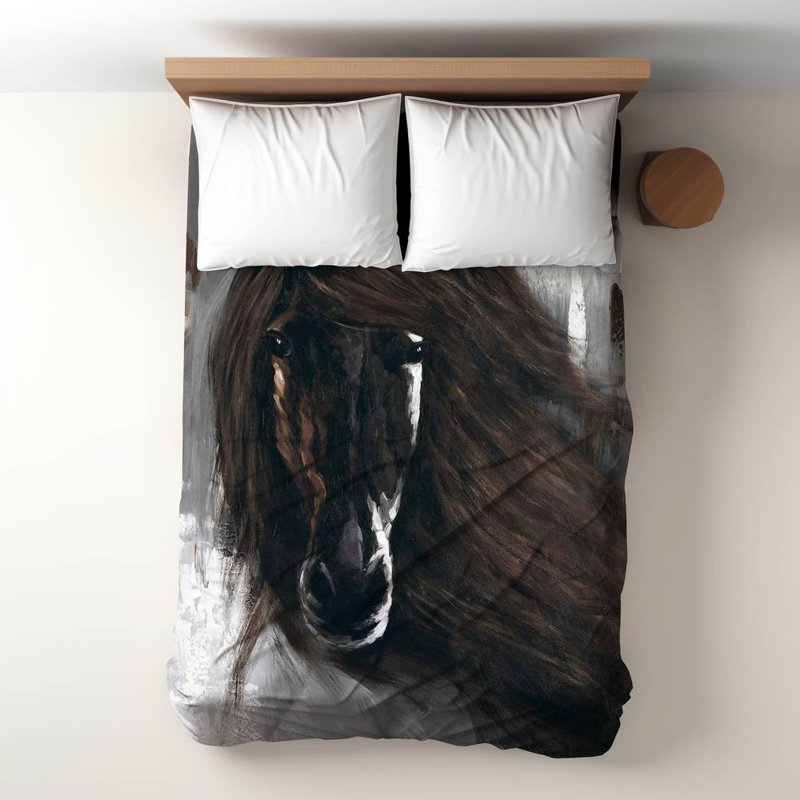 Polyester Sateen Duvet Cover, Twin Duvet, Brown Dark Brown Horse