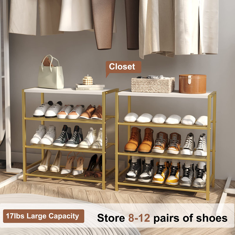 12 Pair Shoe Rack,  Gold