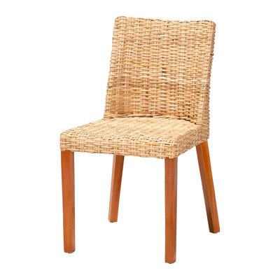 Chaise de salle à manger bohémienne en miel Kubu Rattan et acajou clair