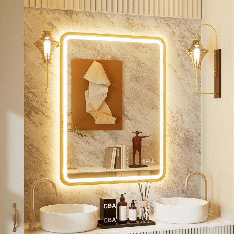 Frame LED Bathroom Mirror with Dual Bluetooth, Front & Back Light, Anti-Fog, 3 Color Temperature & Dimmable Light, IP54 Waterproof, ETL Certified