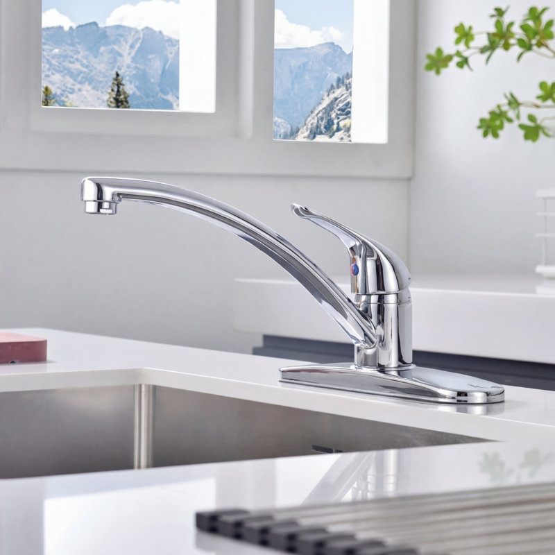 Kree Classic Collection 1 or 3 Hole Single Handle Kitchen Faucet with Swivel Spout - Chrome Polished, Chrome Polished