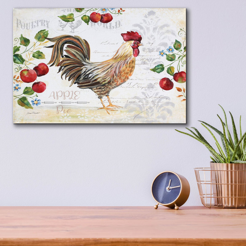 «Seasonal Rooster 10» par Jean Plout, art mural en verre acrylique, H 12 po x l 16 po x P 0,13 po