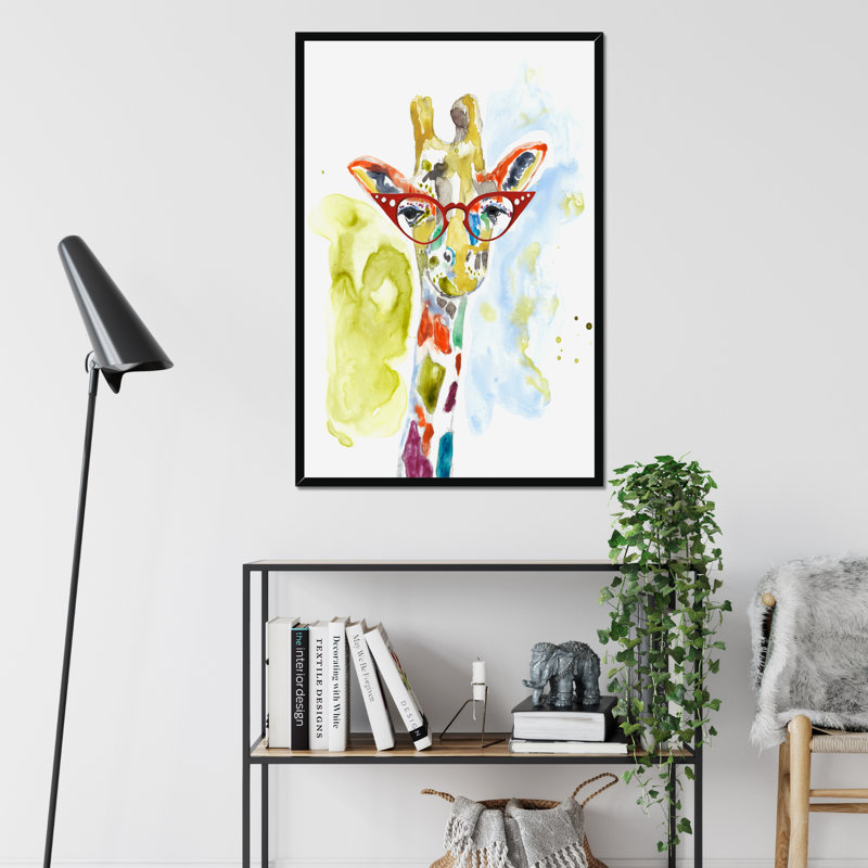 Smarty-Pants Giraffe by Jennifer Goldberger - Painting, Black Framed Paper Print, 50cm H x 34cm W