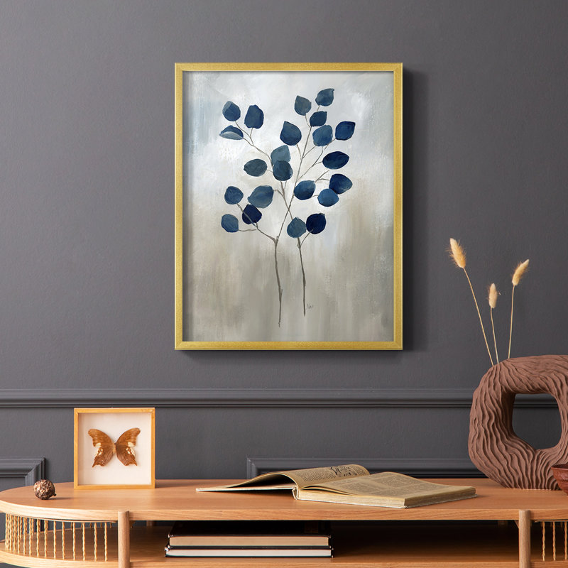Indigo Foliage II, reproduction encadrée - bois massif, Or, H 20 po x l 16 po