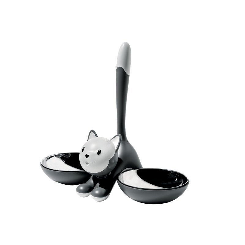 Gray Stainless Steel Dual Cat Food and Water Bowls