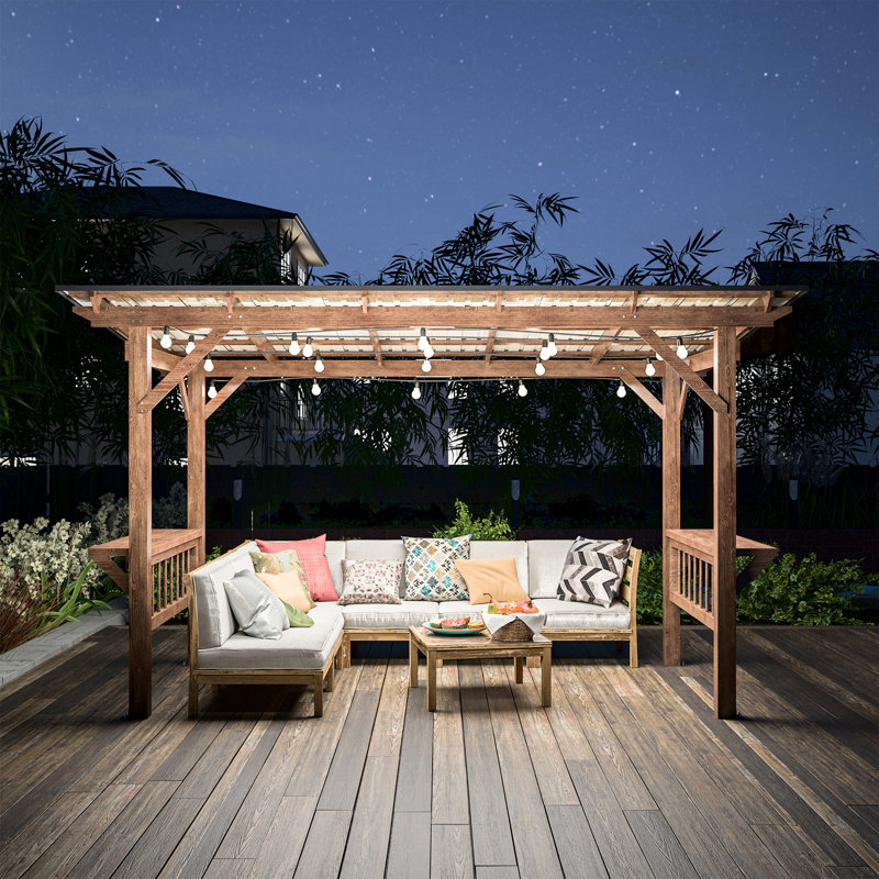 Pavillon de jardin en bois robuste 13 pi x 6,5 pi avec toit en métal et comptoir sophistiqué