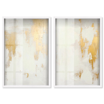 «Golden Luxe» duo abstrait Shadowbox, art abstrait neutre par Art Remedy