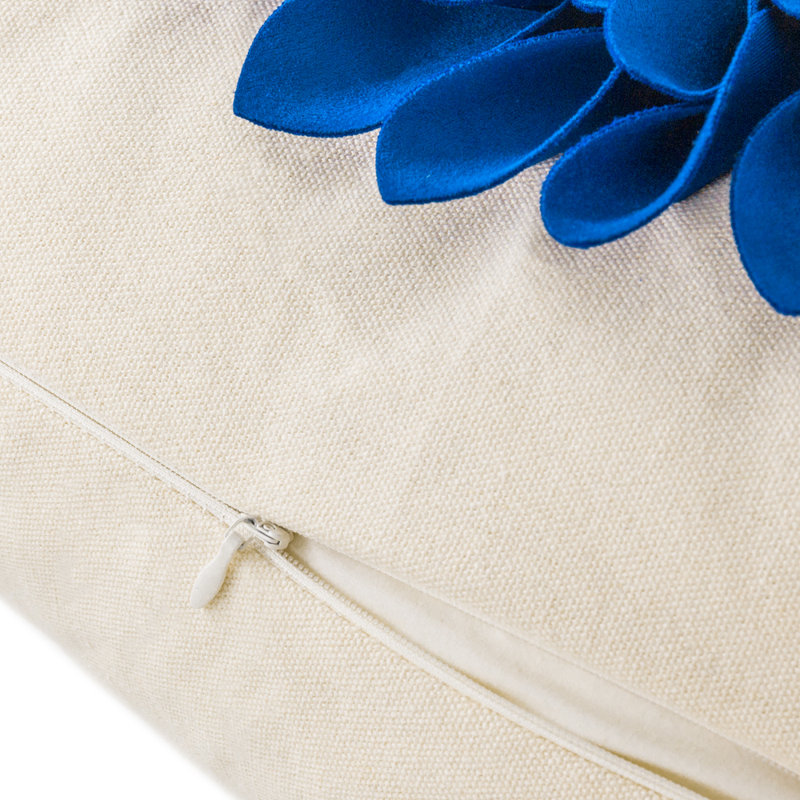  Housse de coussin décoratif à motif floral Appliqued, Saphir bleu / beige