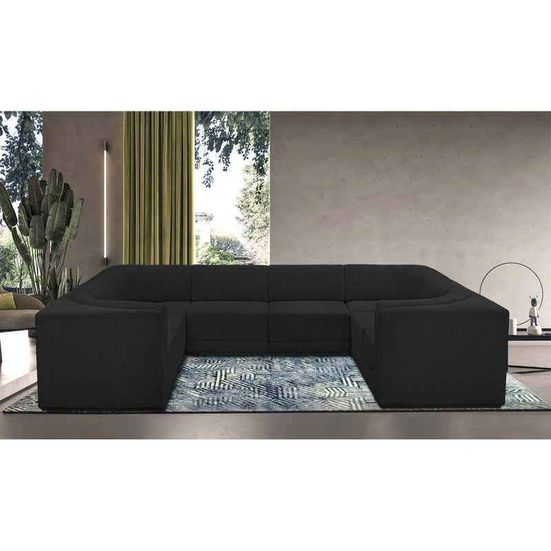 Canapé modulaire rembourré 8 pièces Ollie, Tissu bouclé noir