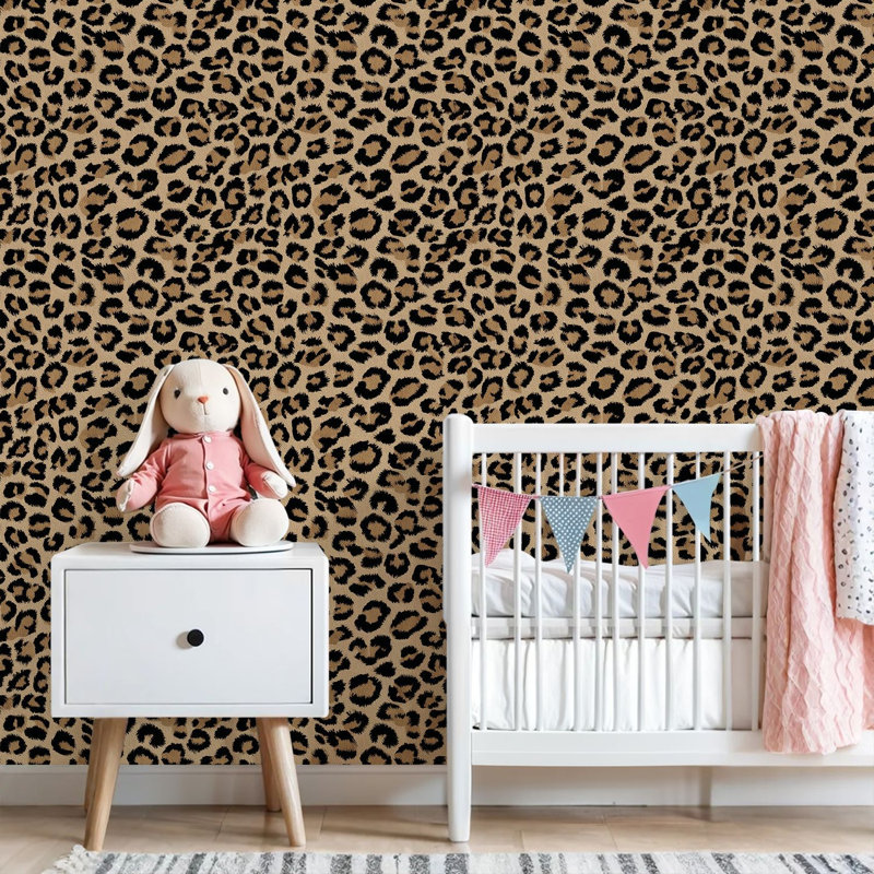 Papier peint adhésif peler et coller imprimé léopard beige et noir pour Fashion Home Decor, L 118 po x l 24 po