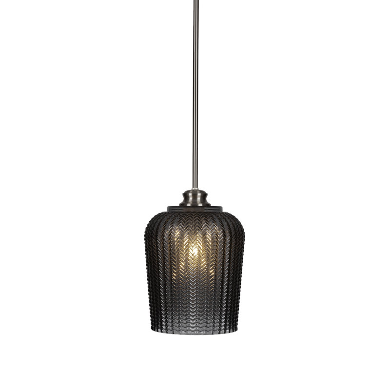 Chy Stem Hung Pendant Shown With 9"Textured Glass, Brushed Nickel, Smoke