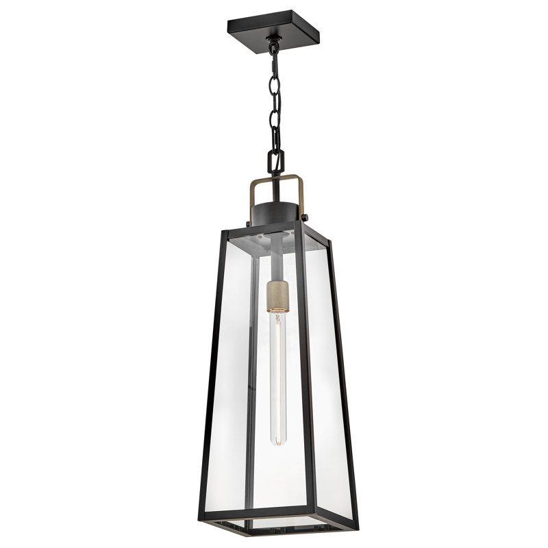 Hugh Large Outdoor Chain-Hung Lantern with Clear Glass, Black