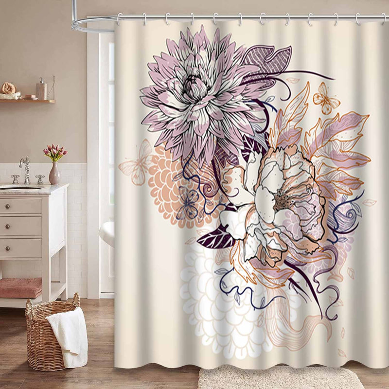 Rideau de douche imperméable à motif floral avec 12 crochets, L 72 po x l 84 po