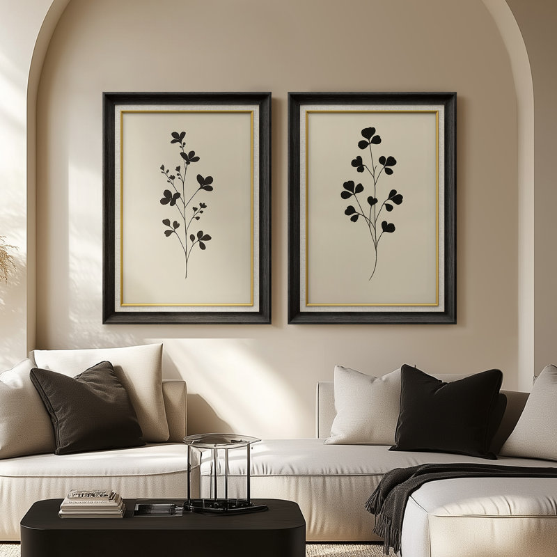 "Minimalist Botanical Branch", ensemble de 2 reproductions d'art encadrées sur papier 26 "x 36", Noir