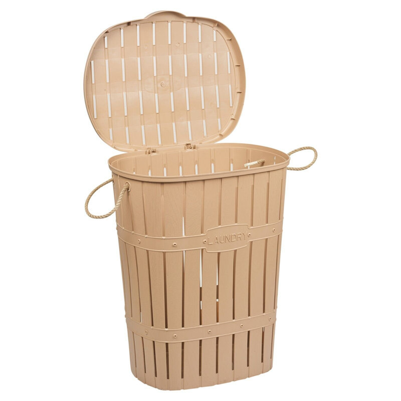Plastic Laundry Basket with Handles, Beige