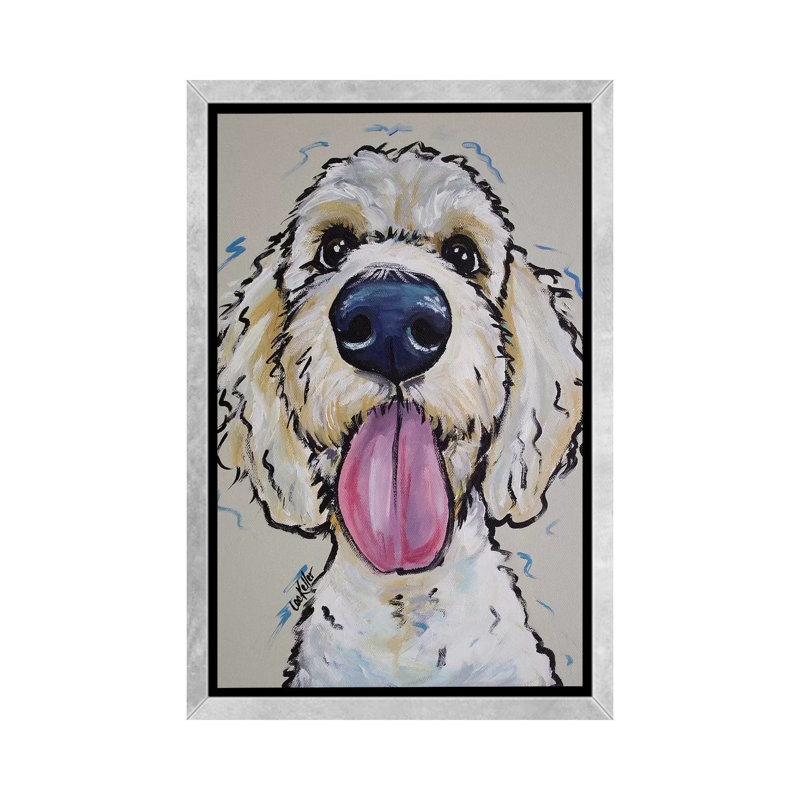 «Goldendoodle Murphy Whimsical», reproduction de photo, H 60 po x l 40po x P 1,5 po, Cadre argenté