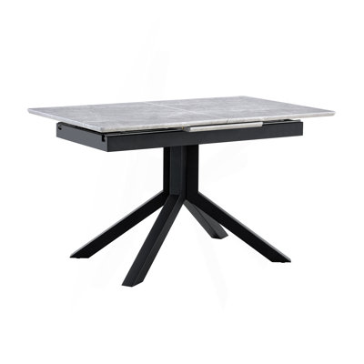 Modern Rectangular Dining Table With Light Gray Painted MDF Top And Sturdy Geometric Metal Legs, Contemporary Kitchen Table For Dining Room, Office Or Small Spaces (1 Table)