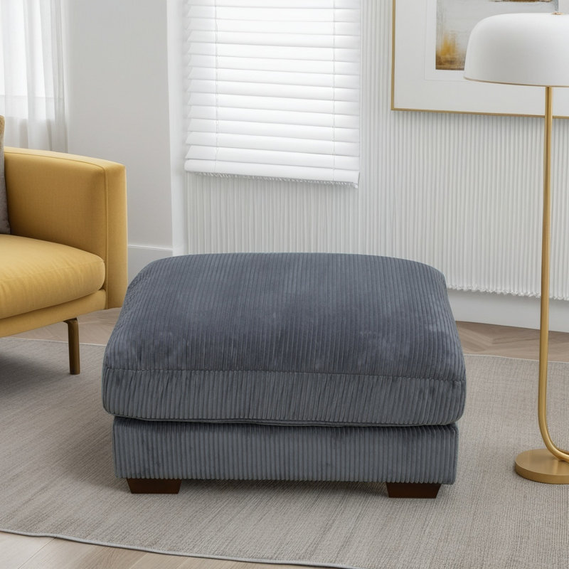 37" Wide Corduroy Living Room Upholstered Ottoman, Gray Corduroy