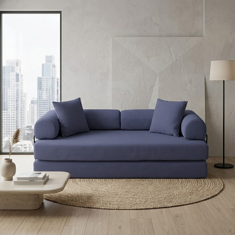 Boneless Foldable Compression Floor Sofa Bed – No Assembly, Navy Corduroy
