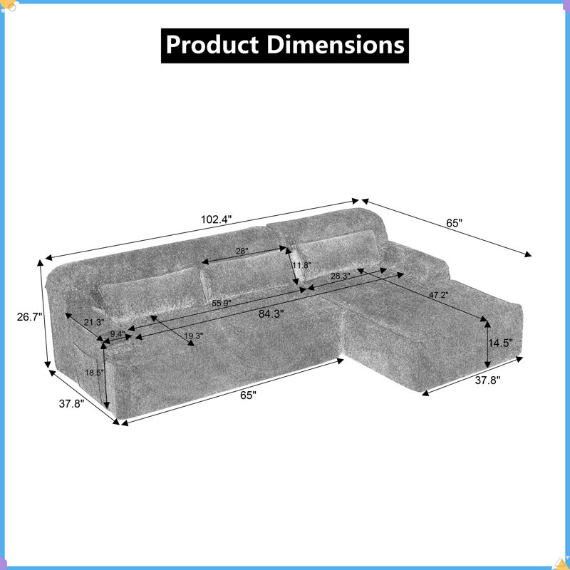 Green Chenille L-Shape Sectional Sofa Sleeper Luxury Comfort 4-Seater No Assembly Required, Green Chenille, Right Hand Facing