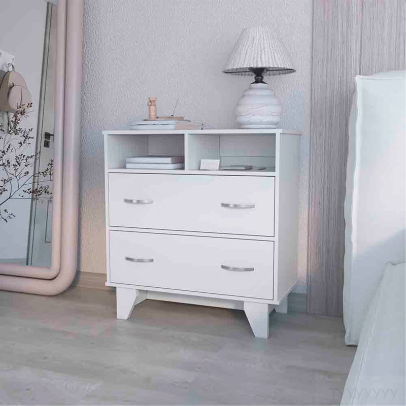 Commode à double tiroir Arabi, chambre à coucher, blanc, Blanc