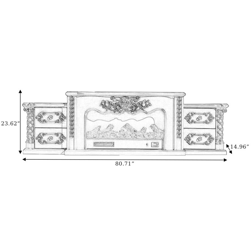 Walnut Solid Wood TV Cabinet Heating Fireplace, Walnut
