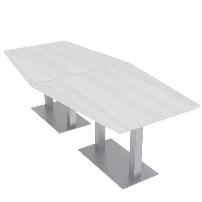 Table de salle de conférence Hexagon, L 96 po x l 48 po, Cyprès blanc, Argent