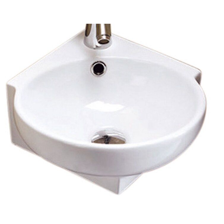 Belfry Bathroom 395mm L x 395mm W White Ceramic Circular Corner Sink Sink with Overflow
