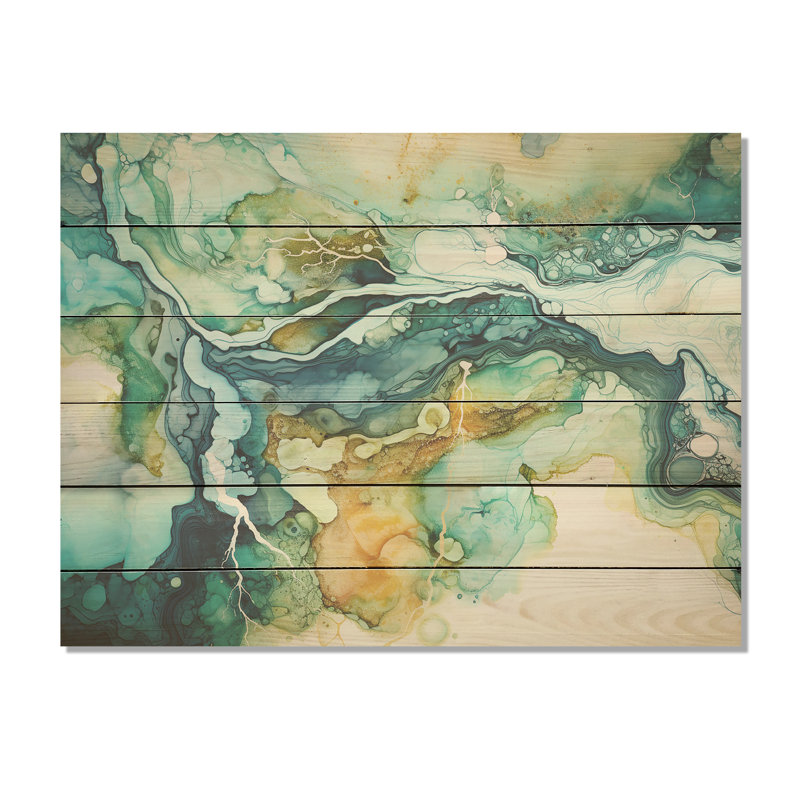 «Dreamscape Lakes Rivers», encre liquide, art mural en bois sur bois de pin naturel, H 30 po x l 40 po