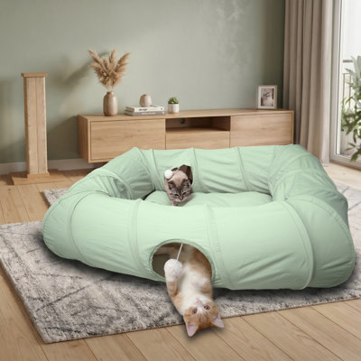 Extra-Large 4-Way Shuttled Peekaboo Cat Donut Tunnel with Cool Mat, Green, for Indoor Cats