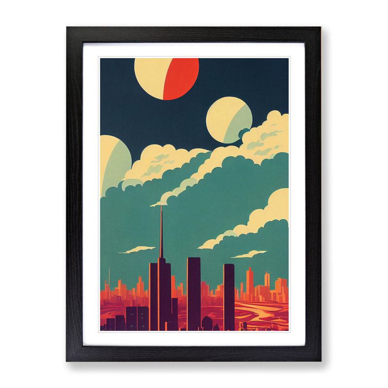 City Skyline Deco No.5 - Single Picture Frame Print, 34cm H x 25cm W x 2cm D, Black