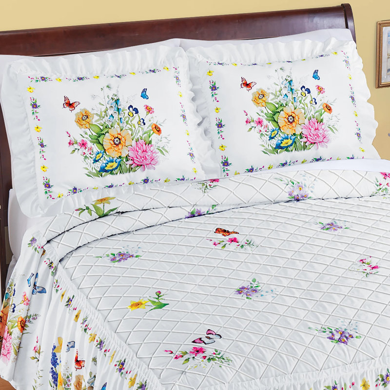 Colourful Poppy and Butterflies Ruffled Edge Pillow Sham