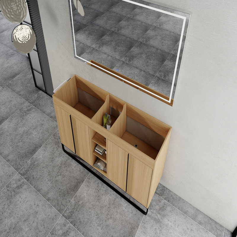 60" Freestanding Bathroom Cabinet, 4-Soft Close Door & 3-Open Storage Rack, Kd-Packing (Vanity Only, Without Sink)