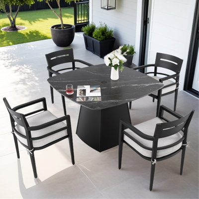 5 Outdoor Dining With 44" Sintered Stone Table, Aluminum Frame And Cushions For Living Modern Fade-