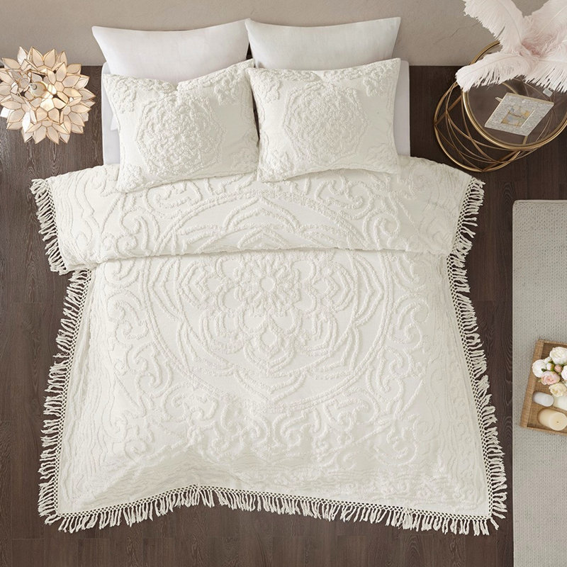 Housse de courtepointe à très grande taille en coton, Édredon très grand + 2 taies décoratives, Rosé