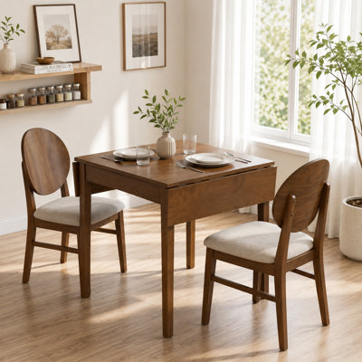 Table de salle à manger extensible, table rectangulaire à abattants avec pieds en bois massif, table de cuisine extensible en noyer pour petits espaces