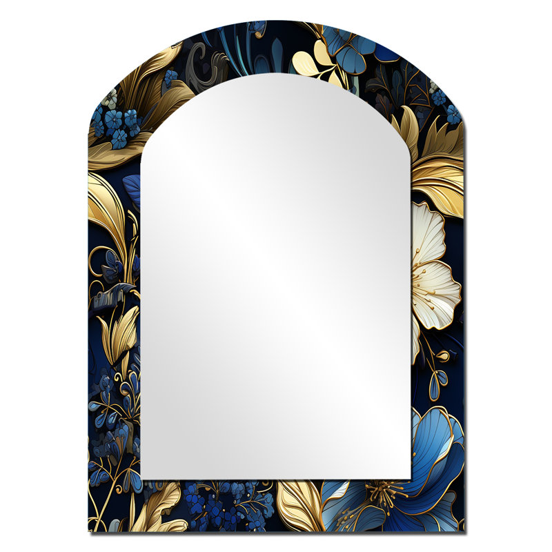 Motif victorien Salette cobalt bleu nouveau vignes - grand miroir mural arqué floral, 34 po x 25 po