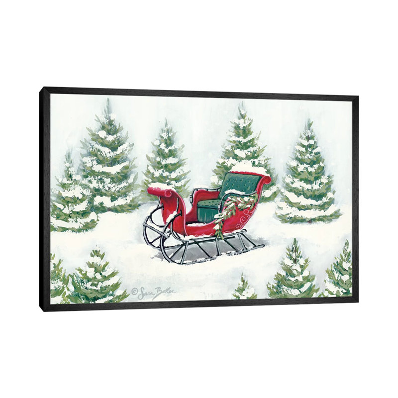 Tree Farm Sleigh 1 Piece Wall Art on Canvas, 66.04 cm H x 45.72 cm W, Black Framed