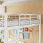 Lit mezzanine double avec échelles, lit mezzanine double en métal pour adultes, adolescents, enfants, amplement d'espace sous le lit et aucun sommier nécessaire, blanc-130169947-130169949