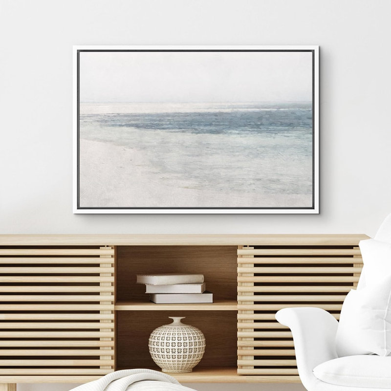 «Misty Fog Ocean Wave Beach Nature», reproduction sur toile, H 24 po x l 36 po x P 1,5 po, Cadre flottant blanc