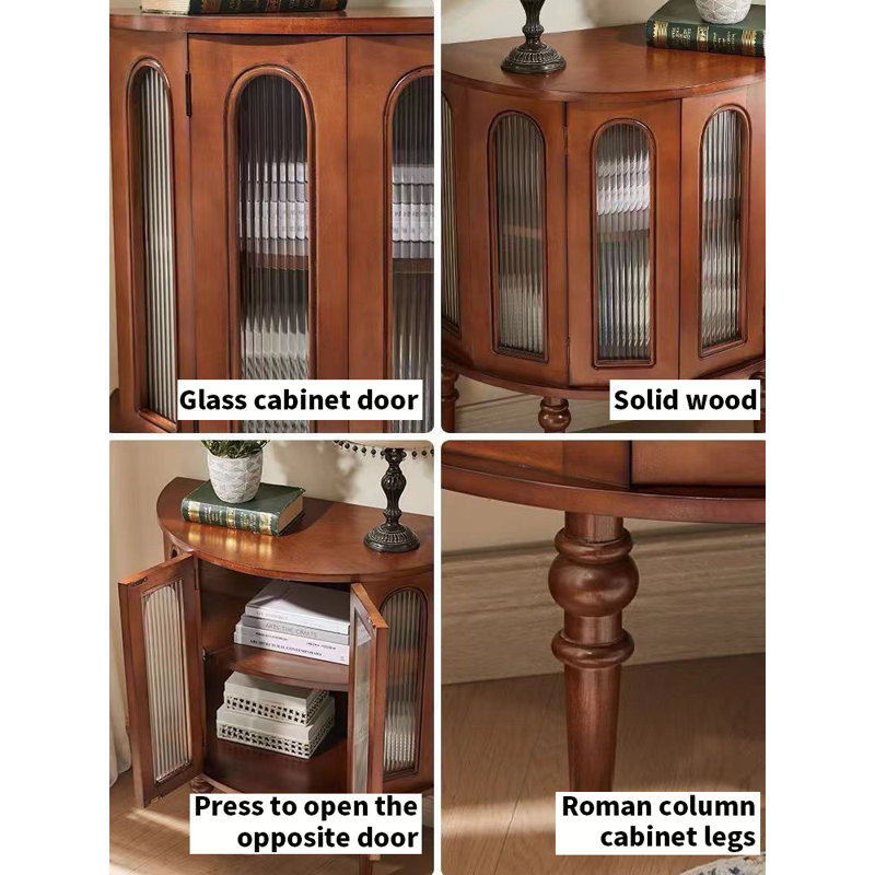 Vitrine de couloir semi-circulaire médiévale, H 33,46 po x l 31,5 po x P 15,75 po, Brun