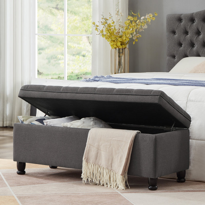 Banc de rangement rembourré capitonné, Gris foncé