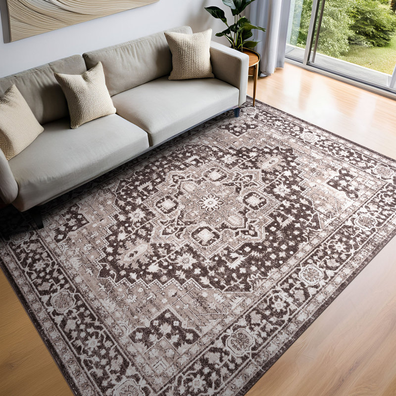 Saxton Oriental Indoor Polypropylene & Polyester Area Rug, Brown, Rectangle 5'3'' x 7'3''
