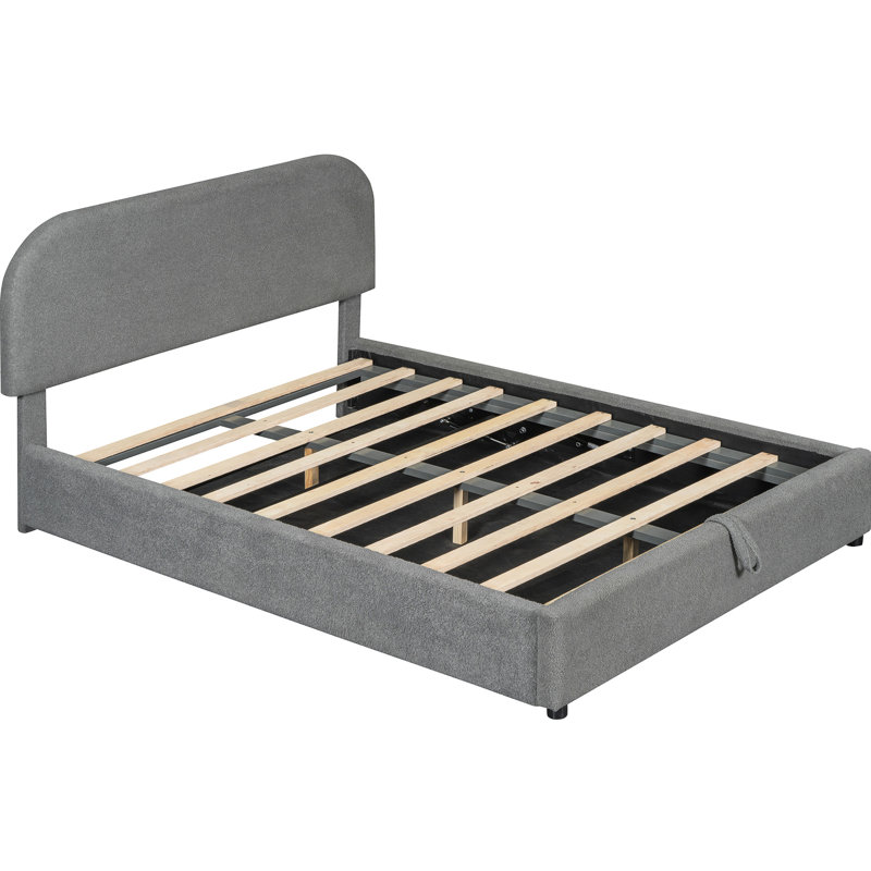 Lit plateforme rembourré polyvalent avec rangement hydraulique - molleton double gris et fonctionnalité efficace