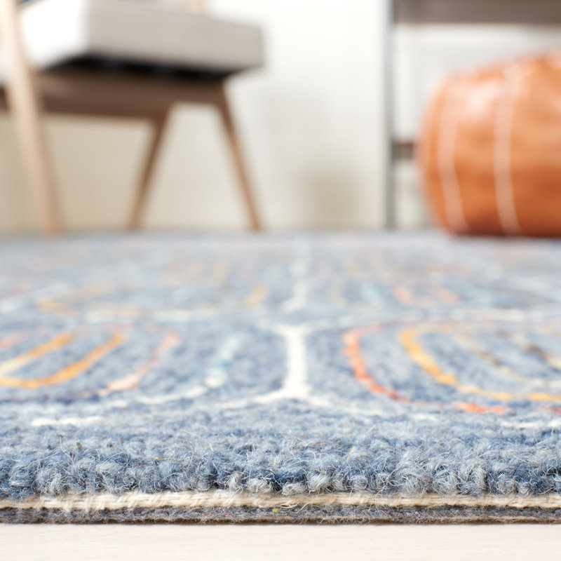 Tapis géométrique en laine et en coton touffeté à la main avec latex, Rectangle 8 pi x 10 pi