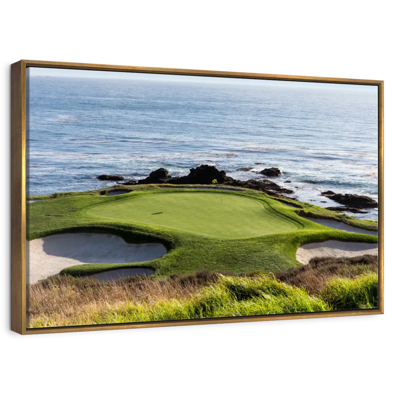 Pelouse de golf Pebble Beach, 46 po x 31 po, Cadre flottant doré